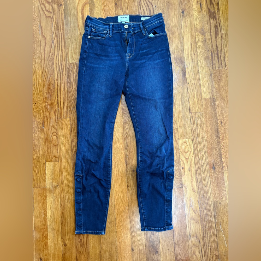 Frame Denim Women's Dark Blue Jeans with Button accent